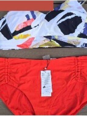 CALIA Women's Collage Rouched Strappy Top W/red Tie Front Bikini Sz XL New